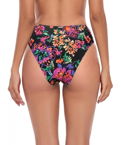 Women's High Cut Bikini Bottom Black-fuchsia Floral $11.21 Swimsuits