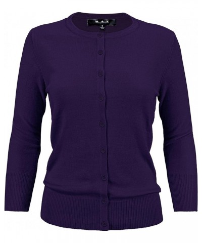 Women's Knit Cardigan Sweater – 3/4 Sleeve Crewneck Basic Classic Casual Button Down Soft Lightweight Top (S-3XL) Grape $13.1...