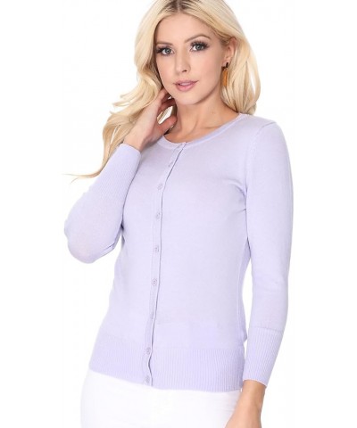 Women's Knit Cardigan Sweater – 3/4 Sleeve Crewneck Basic Classic Casual Button Down Soft Lightweight Top (S-3XL) Grape $13.1...