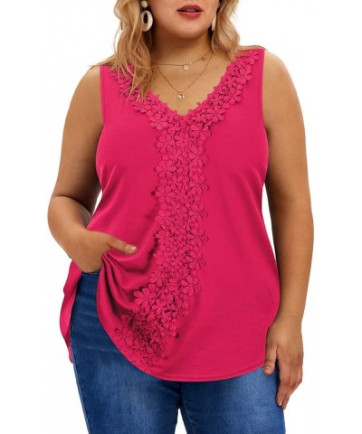 Plus Size Tank Tops for Women Ruffle Pearls Camisoles Boho Summer Beach Tank Tops Dasiy/Star (XL-5XL) 3606-hot Pink $12.25 Tanks