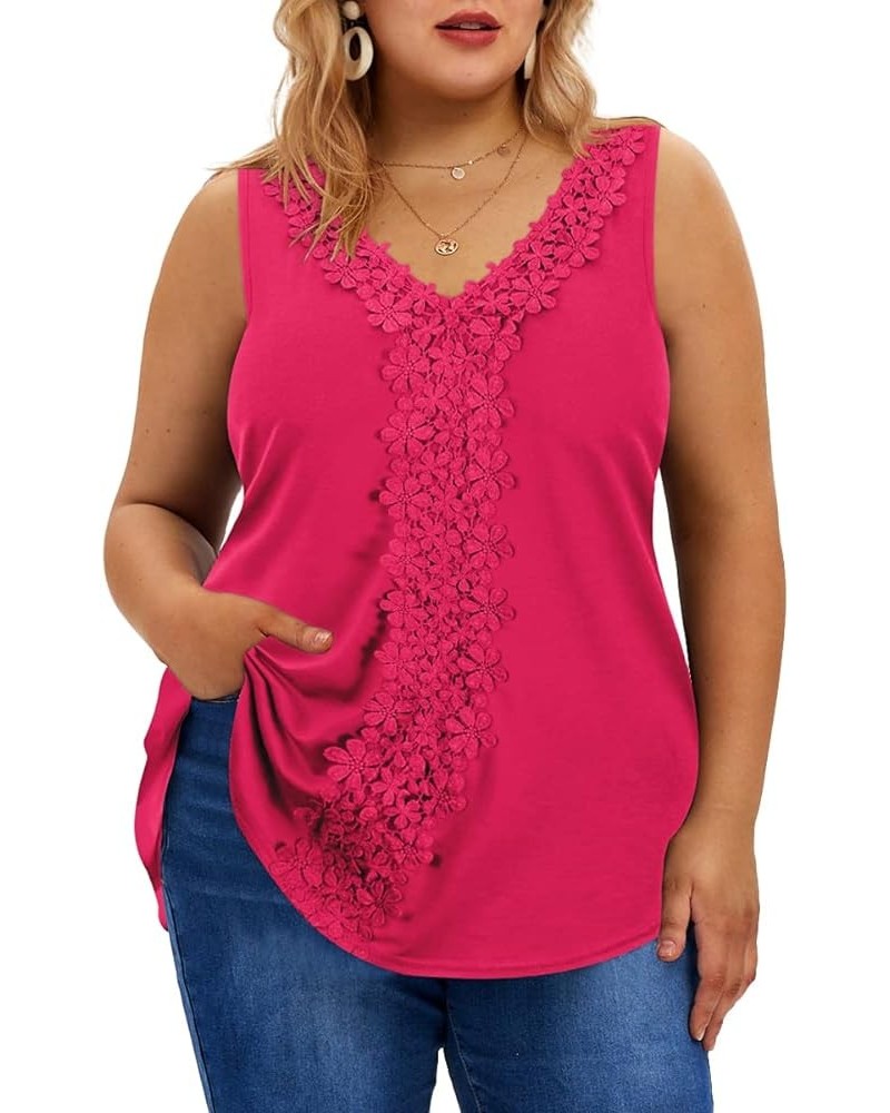 Plus Size Tank Tops for Women Ruffle Pearls Camisoles Boho Summer Beach Tank Tops Dasiy/Star (XL-5XL) 3606-hot Pink $12.25 Tanks