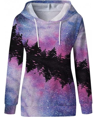 Women's Tie Dye Color Block Long Sleeve Hoodies Floral Printed Pullover Drawstring Sweatshirt Tops for Fall Winter A02purple ...