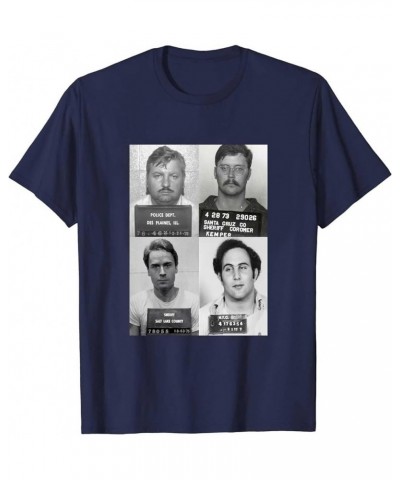 Serial Killers Mugshot Men Women Cotton T-Shirt Navy Blue $10.06 Tops