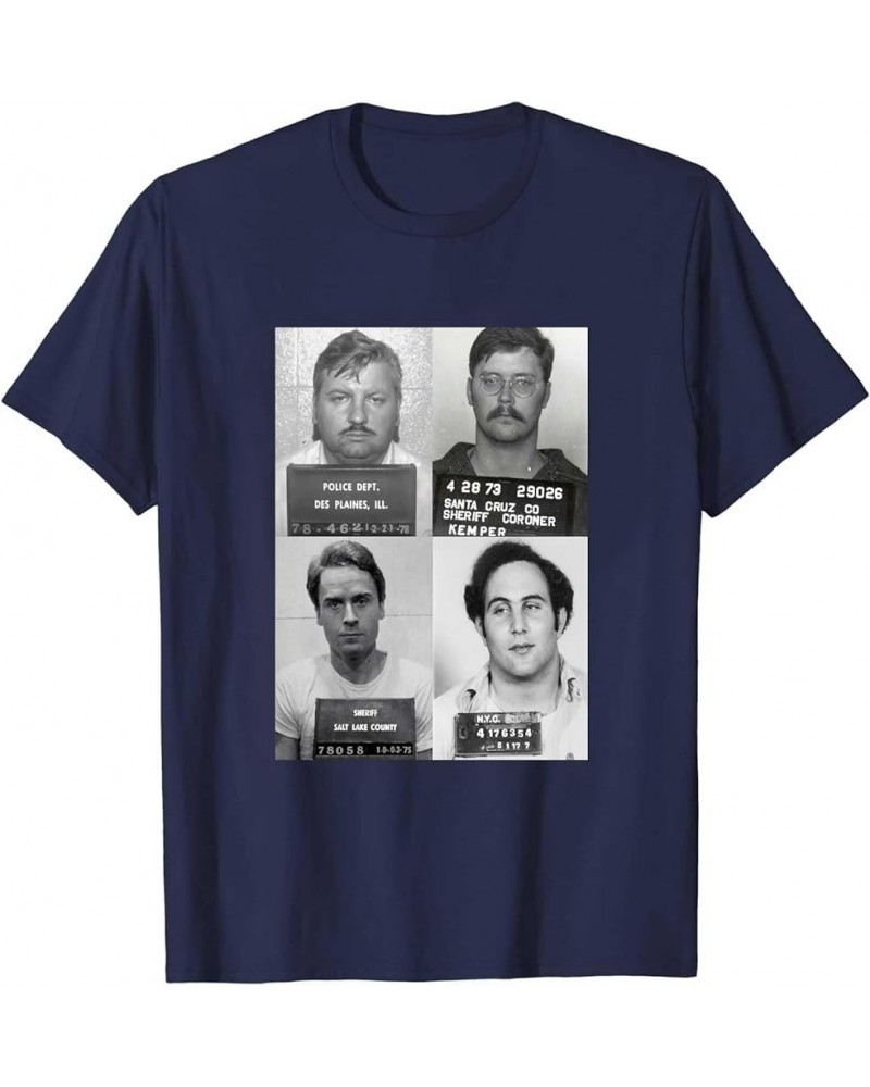 Serial Killers Mugshot Men Women Cotton T-Shirt Navy Blue $10.06 Tops