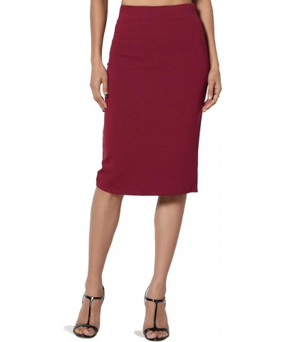 Women's Office Ponte Stretch Knit Elastic High Waist Knee Pencil Midi Skirt Burgundy $10.56 Skirts