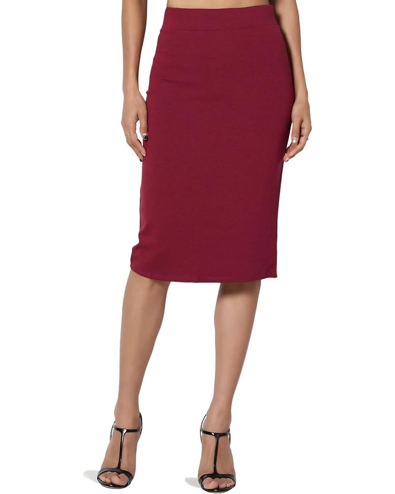 Women's Office Ponte Stretch Knit Elastic High Waist Knee Pencil Midi Skirt Burgundy $10.56 Skirts