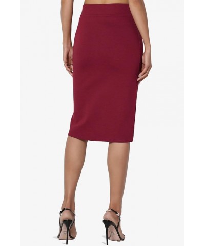 Women's Office Ponte Stretch Knit Elastic High Waist Knee Pencil Midi Skirt Burgundy $10.56 Skirts