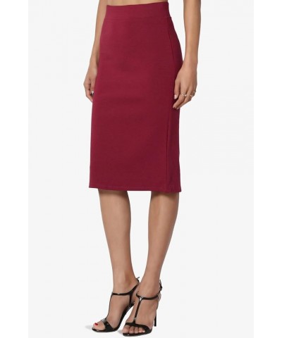 Women's Office Ponte Stretch Knit Elastic High Waist Knee Pencil Midi Skirt Burgundy $10.56 Skirts