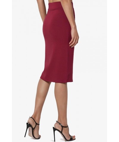 Women's Office Ponte Stretch Knit Elastic High Waist Knee Pencil Midi Skirt Burgundy $10.56 Skirts