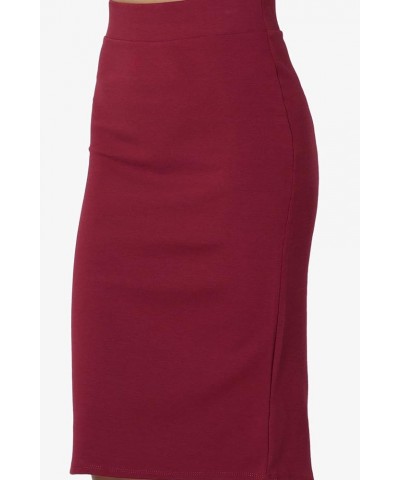 Women's Office Ponte Stretch Knit Elastic High Waist Knee Pencil Midi Skirt Burgundy $10.56 Skirts