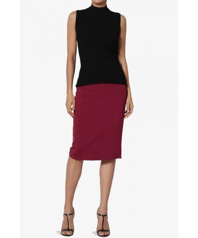 Women's Office Ponte Stretch Knit Elastic High Waist Knee Pencil Midi Skirt Burgundy $10.56 Skirts