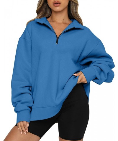 Womens Waffle Sweatshirts Half Zip Cropped Pullover Fleece Quarter Zipper Hoodies Fall outfits Clothes Hoodies Tops 3-blue $1...