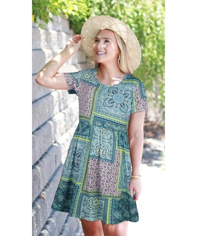 Summer Dresses for Women Casual Flowy Swing Loose Fit T-Shirt Sundress with Pockets Green Printed Plaid $11.19 Dresses