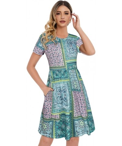 Summer Dresses for Women Casual Flowy Swing Loose Fit T-Shirt Sundress with Pockets Green Printed Plaid $11.19 Dresses