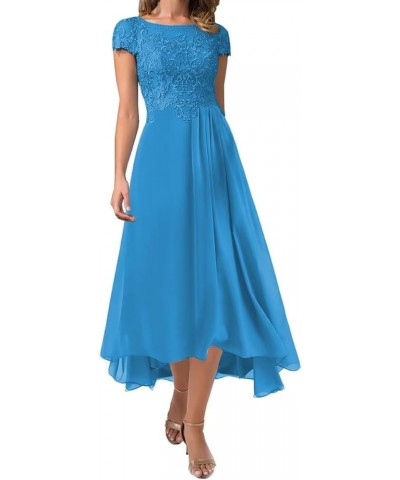 Tea Length Mother of The Bride Dress with Laces Applique Formal Wedding Guests Dress Blue $32.80 Dresses