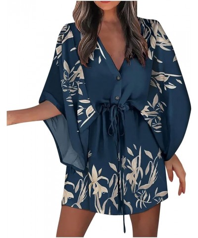 Resort Wear for Women Summer Casual Flowy Hawaiian Dresses Elegant Party Boho Sundresses Sexy Beach Vacation Outfits L Navy $...