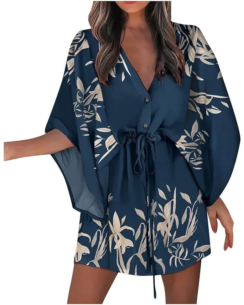 Resort Wear for Women Summer Casual Flowy Hawaiian Dresses Elegant Party Boho Sundresses Sexy Beach Vacation Outfits L Navy $...