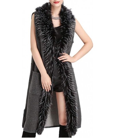 Womens Long Waistcoat Fuax Fur Trim Winter Vest Sleeveless Cardigan Grey $27.44 Coats