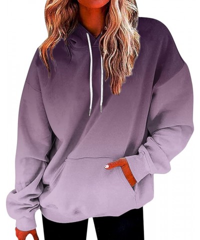 Oversized Hoodies for Women Casual Gradient Long Sleeve Tops with Pocket Drawstring Fashion Plus Size Sweatshirts 7 Purple $1...