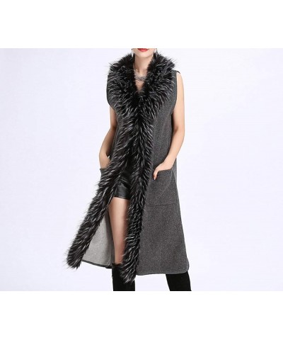 Womens Long Waistcoat Fuax Fur Trim Winter Vest Sleeveless Cardigan Grey $27.44 Coats