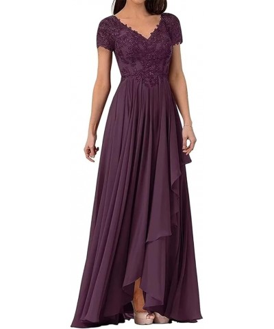 Lace Appliques Mother of The Bride Dresses with Sleeves Ruffles Long Formal Evening Gown for Women Plum $34.78 Dresses