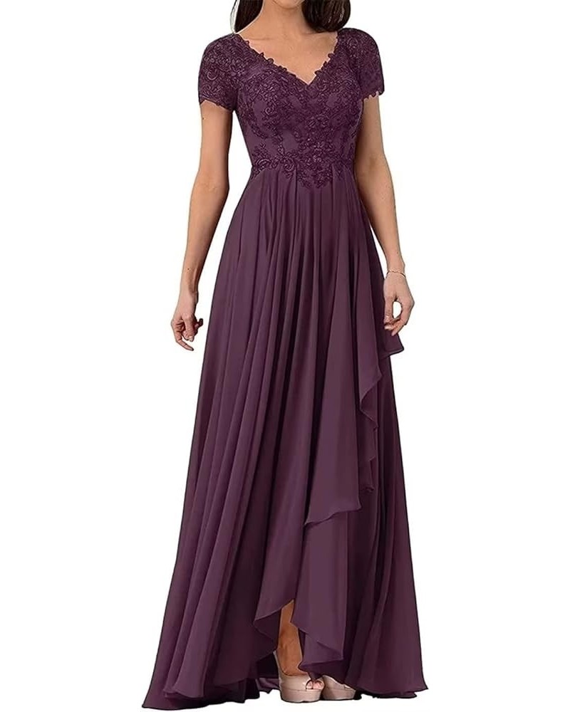 Lace Appliques Mother of The Bride Dresses with Sleeves Ruffles Long Formal Evening Gown for Women Plum $34.78 Dresses