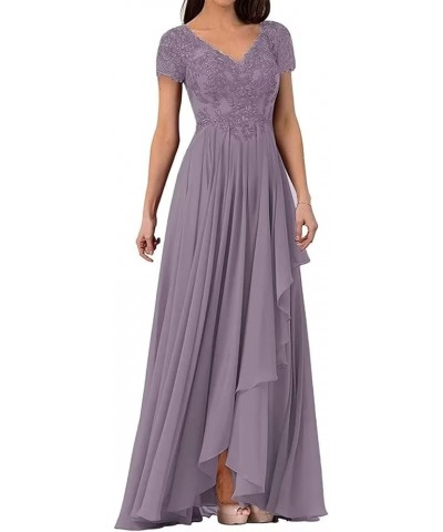 Lace Appliques Mother of The Bride Dresses with Sleeves Ruffles Long Formal Evening Gown for Women Plum $34.78 Dresses