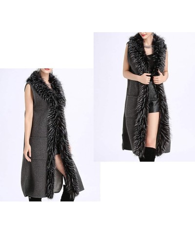 Womens Long Waistcoat Fuax Fur Trim Winter Vest Sleeveless Cardigan Grey $27.44 Coats