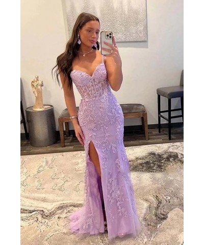 Mermaid Lace Prom Dresses for Women Spaghetti Strap Corset Formal Evening Party Dress with Slit Dusty Rose $34.00 Dresses