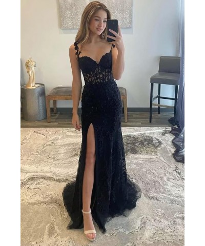 Mermaid Lace Prom Dresses for Women Spaghetti Strap Corset Formal Evening Party Dress with Slit Dusty Rose $34.00 Dresses