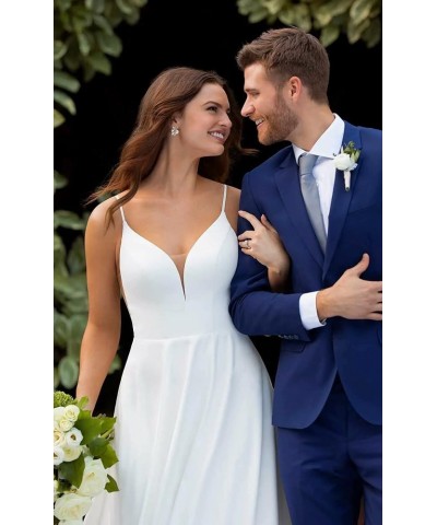 A line Satin Prom Dresses V Neck Long Ball Gowns Simple Wedding Dresses Grey $44.59 Dresses