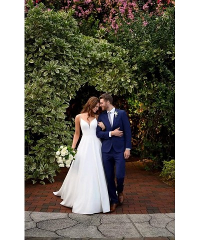 A line Satin Prom Dresses V Neck Long Ball Gowns Simple Wedding Dresses Grey $44.59 Dresses