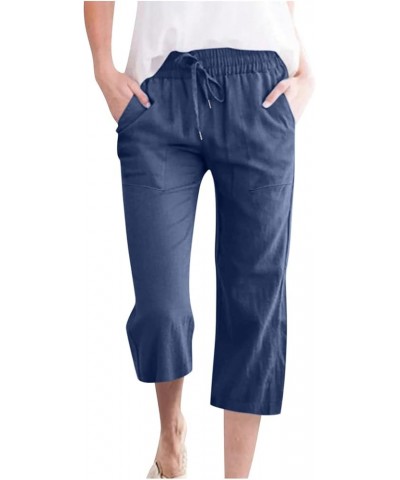 Cargo Pants for Women High Waisted Cropped Sweatpants Casual Lightweight Joggers Wide Leg Trousers with Pockets A09-blue $7.0...