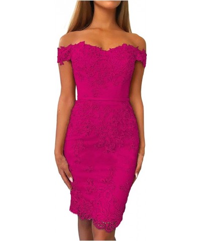 Women's Off Shoulder Mermaid Lace Appliques Cocktail Dresses Evening Gowns Fuchsia $41.36 Dresses