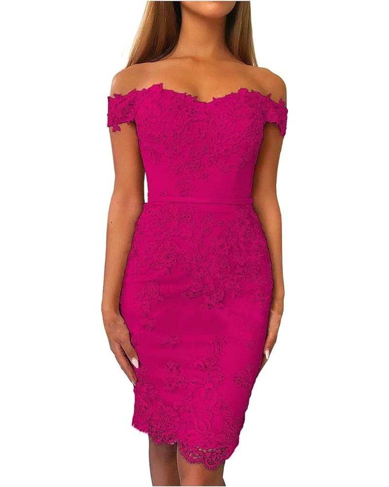 Women's Off Shoulder Mermaid Lace Appliques Cocktail Dresses Evening Gowns Fuchsia $41.36 Dresses