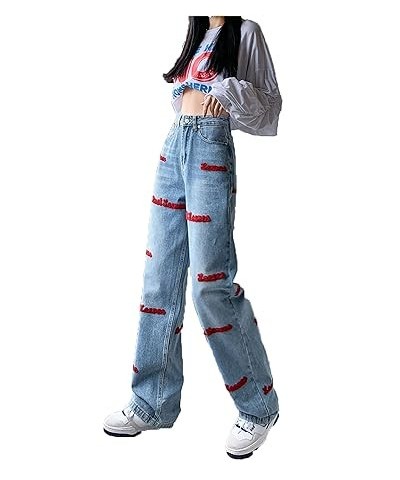 Women Y2k High Waist Straight Leg Jeans Y2K Fashion Baggy Denim Pants 90s Boyfriend Trousers Streetwear (Medium,Dark Blue C) ...