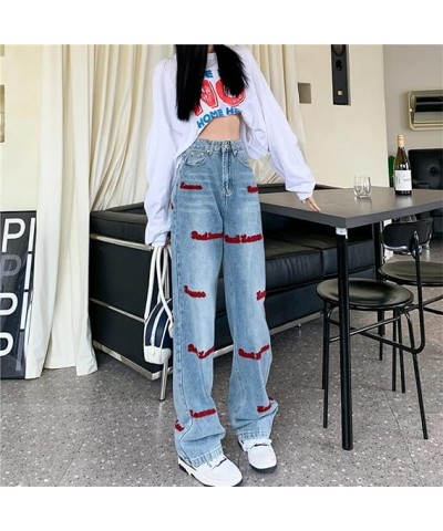 Women Y2k High Waist Straight Leg Jeans Y2K Fashion Baggy Denim Pants 90s Boyfriend Trousers Streetwear (Medium,Dark Blue C) ...