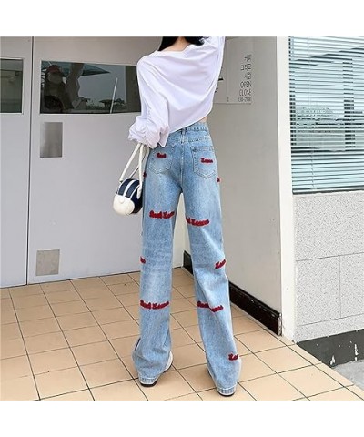 Women Y2k High Waist Straight Leg Jeans Y2K Fashion Baggy Denim Pants 90s Boyfriend Trousers Streetwear (Medium,Dark Blue C) ...