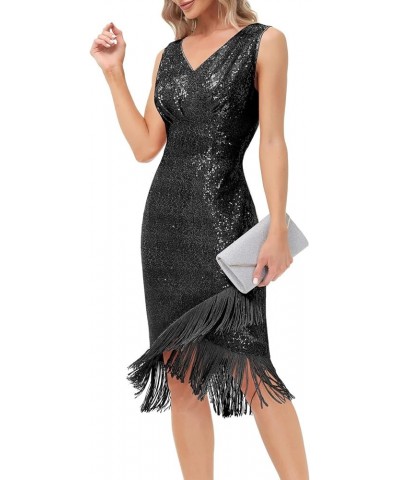 Women's Sequin Dress Simple 1920s Flapper Cocktail Party Dresses Black $27.43 Dresses