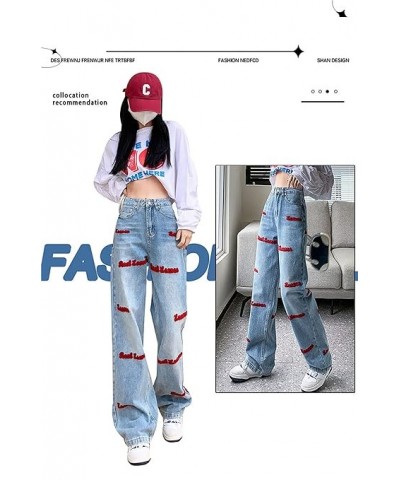 Women Y2k High Waist Straight Leg Jeans Y2K Fashion Baggy Denim Pants 90s Boyfriend Trousers Streetwear (Medium,Dark Blue C) ...