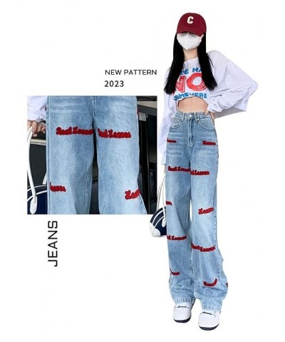 Women Y2k High Waist Straight Leg Jeans Y2K Fashion Baggy Denim Pants 90s Boyfriend Trousers Streetwear (Medium,Dark Blue C) ...