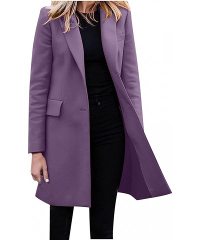 Women's Woolen Blend Coats Winter Notch Lapel Collar Peacoat Overcoat Open Front Cardigan Trench Coats with Belt 7purple $5.8...