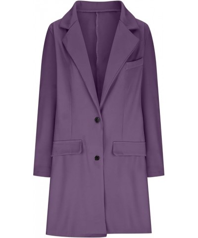 Women's Woolen Blend Coats Winter Notch Lapel Collar Peacoat Overcoat Open Front Cardigan Trench Coats with Belt 7purple $5.8...