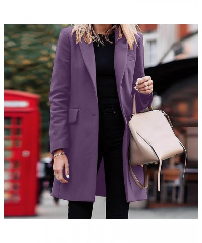 Women's Woolen Blend Coats Winter Notch Lapel Collar Peacoat Overcoat Open Front Cardigan Trench Coats with Belt 7purple $5.8...