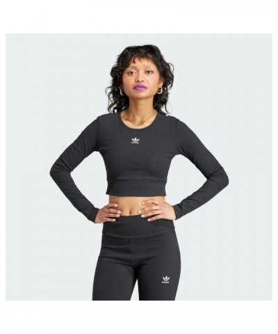 Women's Essentials Ribbed Long Sleeve T-Shirt Black $18.27 Activewear