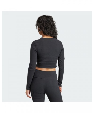 Women's Essentials Ribbed Long Sleeve T-Shirt Black $18.27 Activewear