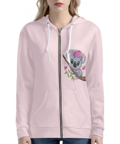 Women's Hoodies Y2K Zip Up Hooded Sweatshirts with Pockets Koala Flower $18.50 Activewear