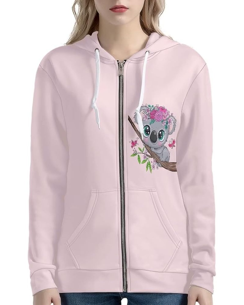 Women's Hoodies Y2K Zip Up Hooded Sweatshirts with Pockets Koala Flower $18.50 Activewear