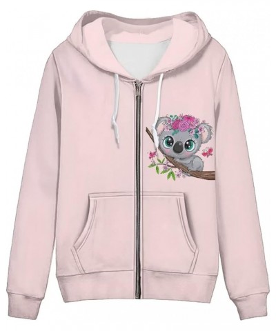 Women's Hoodies Y2K Zip Up Hooded Sweatshirts with Pockets Koala Flower $18.50 Activewear