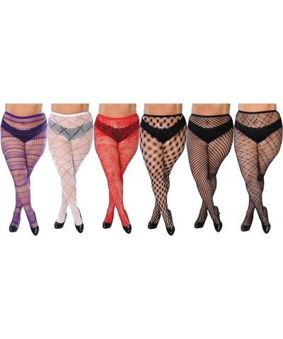 Fishnet Women's Lace Stockings Tights Sexy Pantyhose Regular & Plus Sizes (Pack of 6) Multi $10.40 Socks